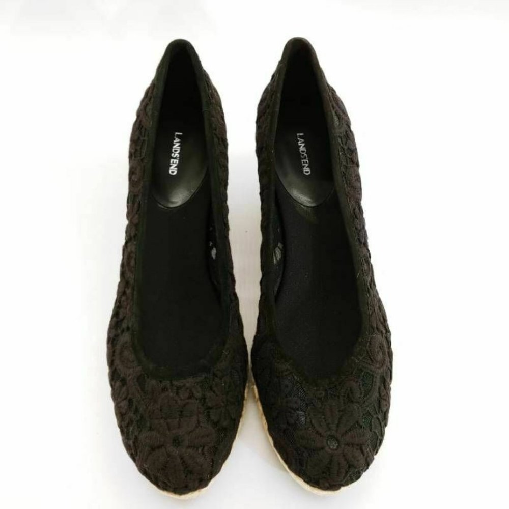 Lands End Womens Espadrille Shoes Black Floral 9.5 - Picture 3 of 9